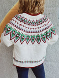 Women's Ethnic Style Contrast Color Crochet Button Up Cardigan Sweater