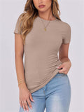 Women's Slim Fit Solid Color Round Neck T-Shirt