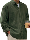 Men's Autumn Solid Color Lapel Long Sleeve Corduroy Shirts