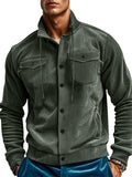 Men's Solid Color Corduroy Pockets Cardigan Cargo Jackets