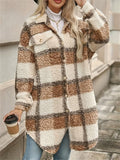 Women's Autumn Casual Color Block Plaid Button Up Mid-Length Coat