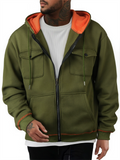 Men's Autumn Fleece Zipper Long Sleeve Cargo Pockets Cardigan Hoodie