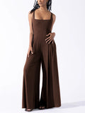 Elegant Square Neck Sleeveless Wide Leg Jumpsuit for Women