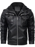 Men's Winter Streetwear Faux Leather Patchwork Fleece Lined Hooded Coats