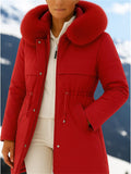 Women's Winter Fleece Lined Faux Fur Collar Hooded Parka Coats