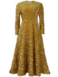Women's Sequined Long Sleeve Big Hem Maxi Dress