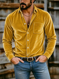 Men's Stylish Lapel Long Sleeve Button-Down Velvet Shirts