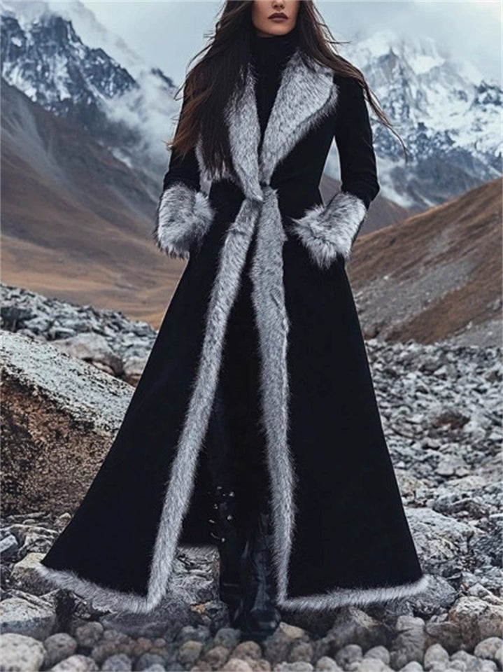 ‌Womens Black Faux Fur Fluffy Trimmed Suede Cardigan Coats