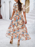 V-Neck Floral Print Holiday Maxi Dresses for Ladies