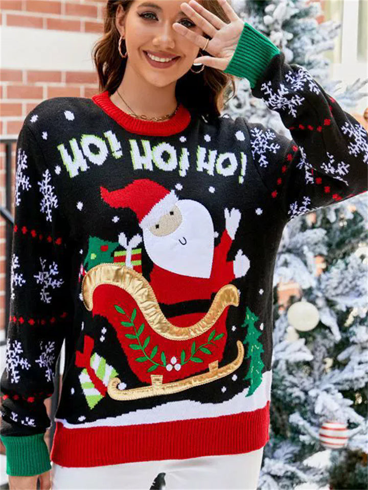 Women's Autumn Santa Claus 3D Pattern Round Neck Long Sleeve Sweaters