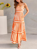 Ladies Casual Striped Backless Slip Dress with Pockets