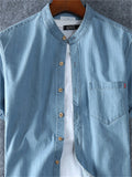 Plus Size Men's Summer Casual Cotton Stand Collar Denim Shirt