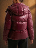 Women Shiny Glossy Winter Hooded Puffer Coats