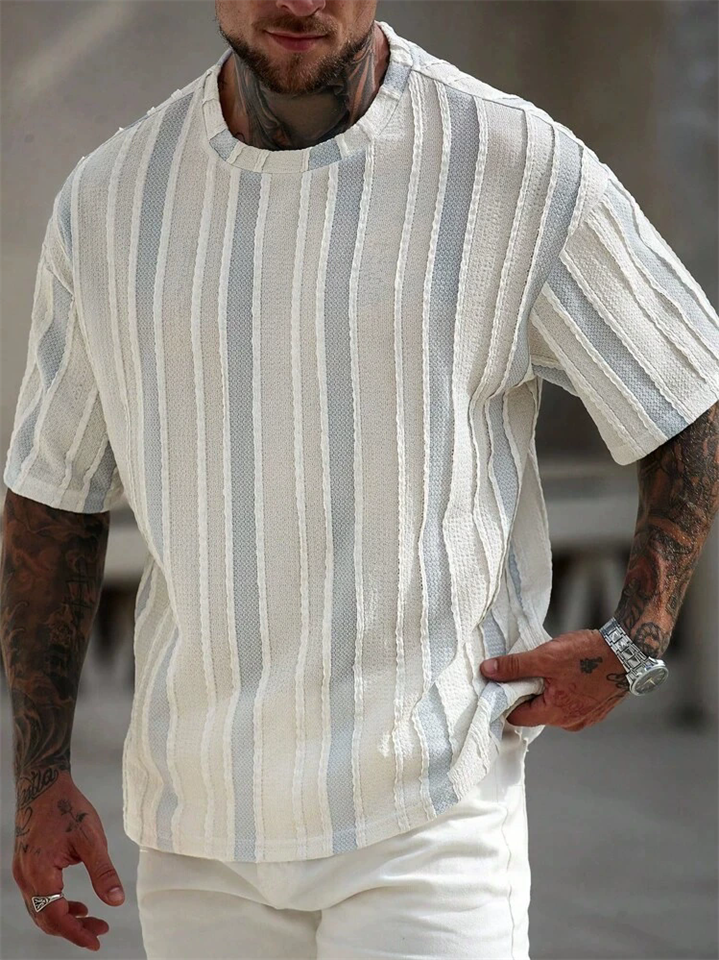 Men's Summer Casual Stripe Textured Short Sleeve T-Shirts