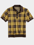 Men's British Style Contrast Color Plaid Yellow Polo Shirt