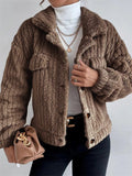 Ladies Lapel Fuzzy Jacket Faux Fur Coat