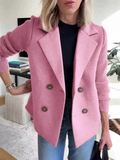 Women's Double Breasted Blazer Coat with Knitted Sleeves for Casual Wear