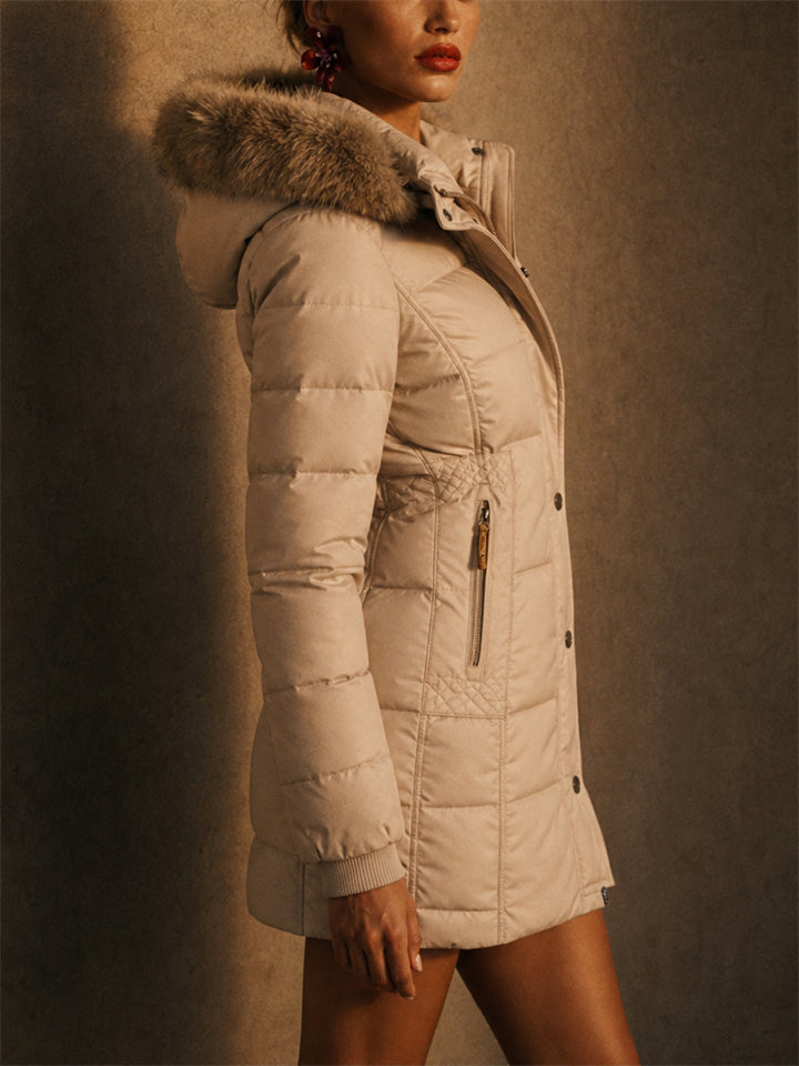Women's Winter Slim Fit Puffer Faux Fur Hood Winter Parka Coat