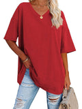Women's Summer Candy Color Simple V Neck Short Sleeve Shirts