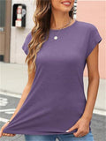 Women's Summer Solid Color Round Neck Basic Cap Sleeve Shirts