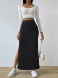 Casual Side Slit Stretchy Knitted Skirt for Women
