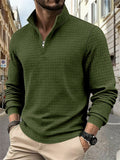 Men's Autumn Casual Long Sleeve Waffle Weave Zip Neck Top