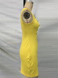 Women's Trendy Yellow French Style Slim Fit Sleeveless Tank Dress