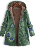 Women's Vintage Geometry Printed Fleeced Lining Hooded Coats