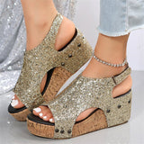 Female Modern Sequin Open Toe Wedge Heel Sandals