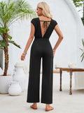 Stylish Hem Knot Design Round Neck Cap Sleeve Jumpsuit for Lady