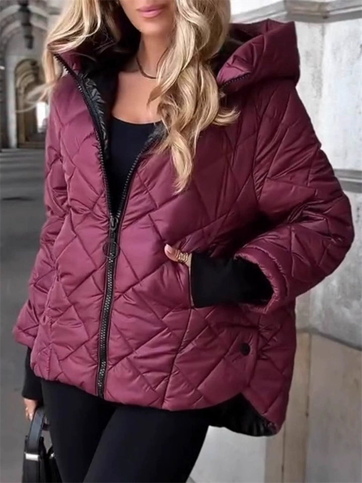 ‌Womens Casual Quilted Puffer Coat with Hood and Pockets‌