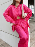Comfy Long Sleeve Leopard Print Shirt and Wide Leg Pant Set For Women