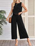 Women's 2pcs Casual Solid Color Sleeveless Top & Wide Leg Pants Set