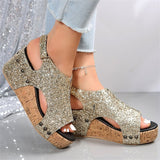 Female Modern Sequin Open Toe Wedge Heel Sandals