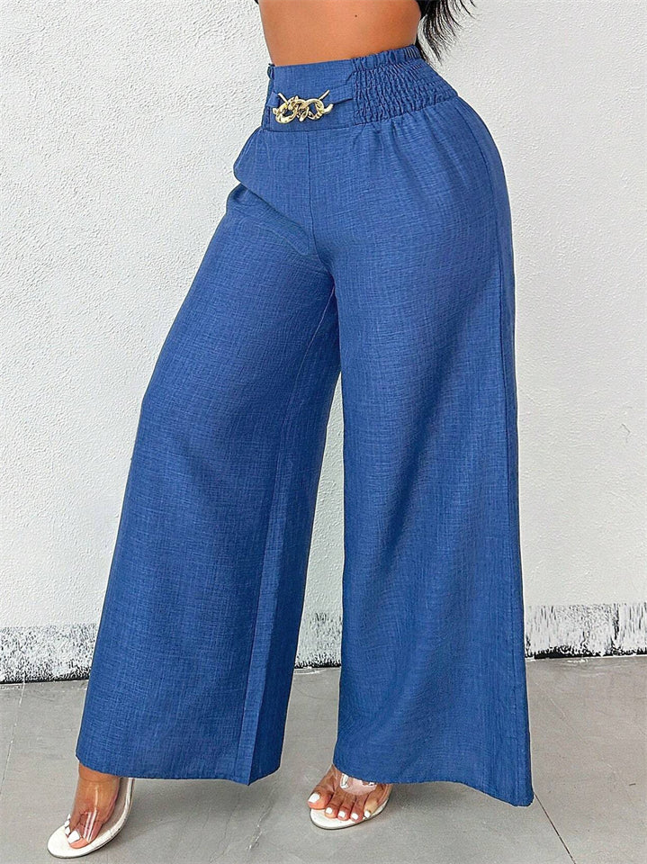 Women's Summer High-Waist Wide Leg Pants with Elastic Waist