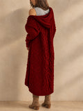 Women Cable Knit Hooded Cardigan Long Open Front Sweater Coat