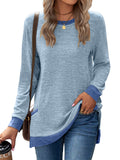 Women's Leisure Crew Neck Long Sleeve Fitted Shirt with Pocket
