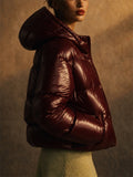 Women Shiny Glossy Winter Hooded Puffer Coats