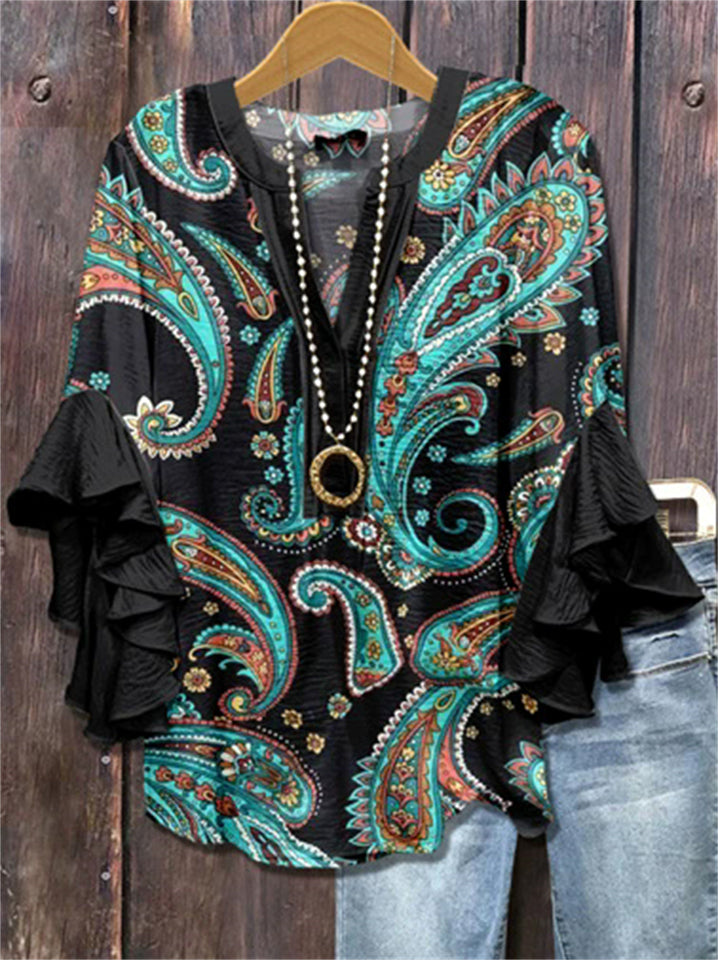 Women's Summer Holiday Style Floral Printed Ruffle Sleeve Blouses