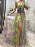 Women's Fashion Tulle Asymmetric Off Shoulder Split Dress