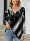 Women's Casual Autumn Contrast Color Striped Long Sleeve Hoodie