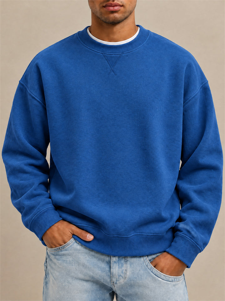 Men Oversized Crewneck Sweatshirt Vintage Wash Pullover Casual Top