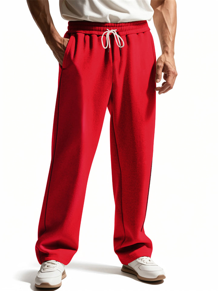 Men's Casual Solid Color Elastic Waist Wide Leg Sweatpants