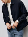 Retro Men's Button Long Sleeve Waist Length Solid Color Lapel Coat Black