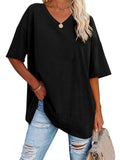 Women's Summer Candy Color Simple V Neck Short Sleeve Shirts