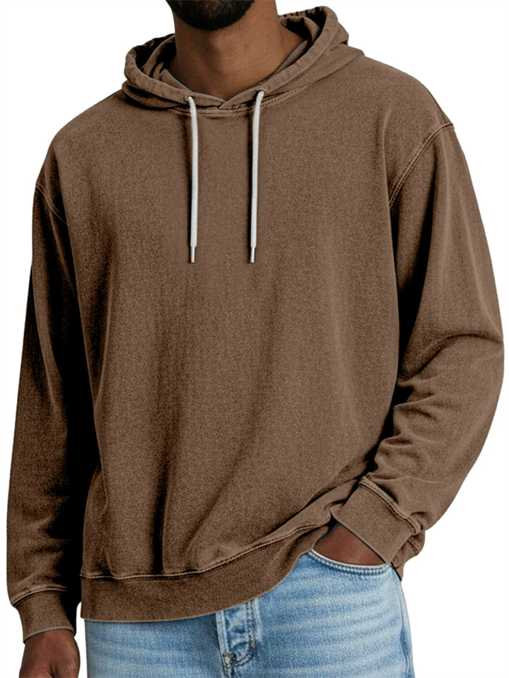 Men's Casual Solid Color Distressed Long Sleeved Hoodie