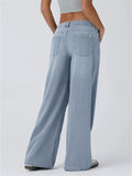 Women's Solid Color Criss-Cross Waist Wide Leg Denim Pants