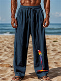 Mens' Parrot Print Elastic Waist Drawstring Wide Leg Pants