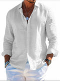 Men's Holiday Style Solid Color Lapel Long Sleeve Beach Shirts