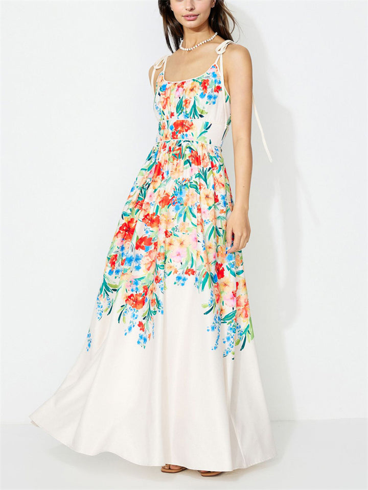 Trendy Women's High Rise Floral Print Strappy Maxi Dress